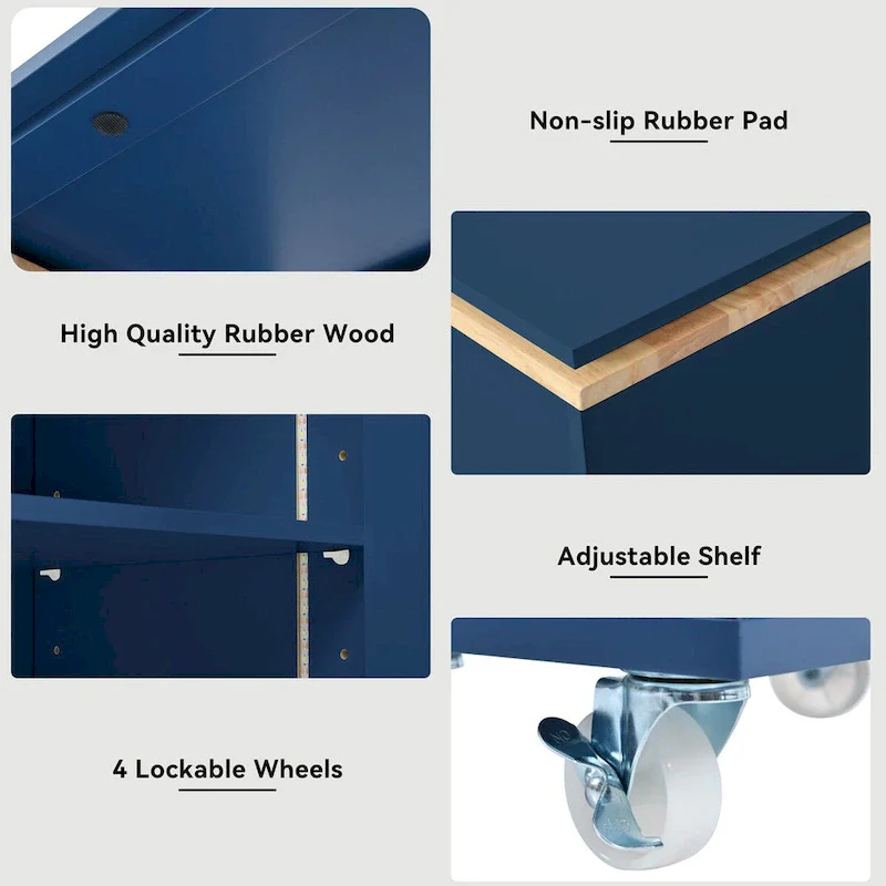 56.3 in. W Kitchen Island with Extended Table, LED Lights and Side 3 Open Shelves