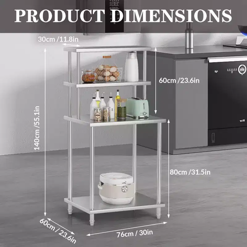 Stainless Steel Double-Layer Kitchen Storage Rack, Commercial Adjustable 2-Layer Storage Rack, Suitable for Kitchen Food Prep Tables and Workbenches