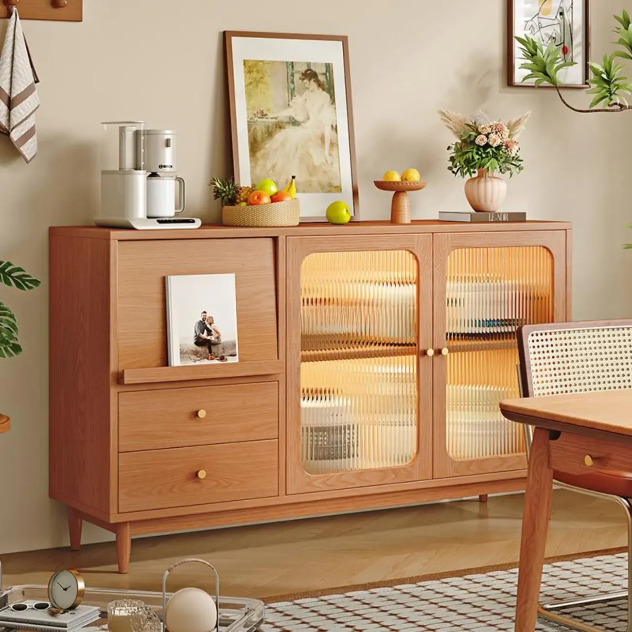 Natural Finish Rubberwood Sideboard with Drawers