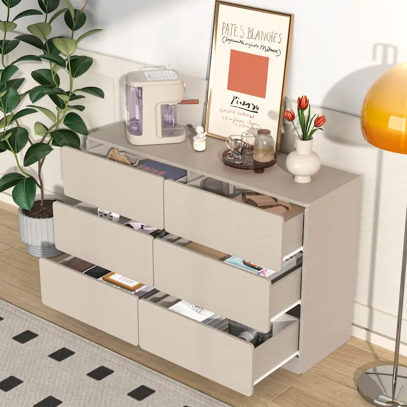 6-Drawer Bar Cabinet Sideboard – Scratch-Resistant Surface, 47.24W x 30.31H, 110 lb Capacity