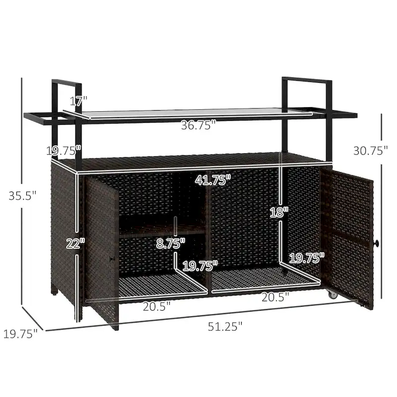 Patio Serving Cart with Glass Top