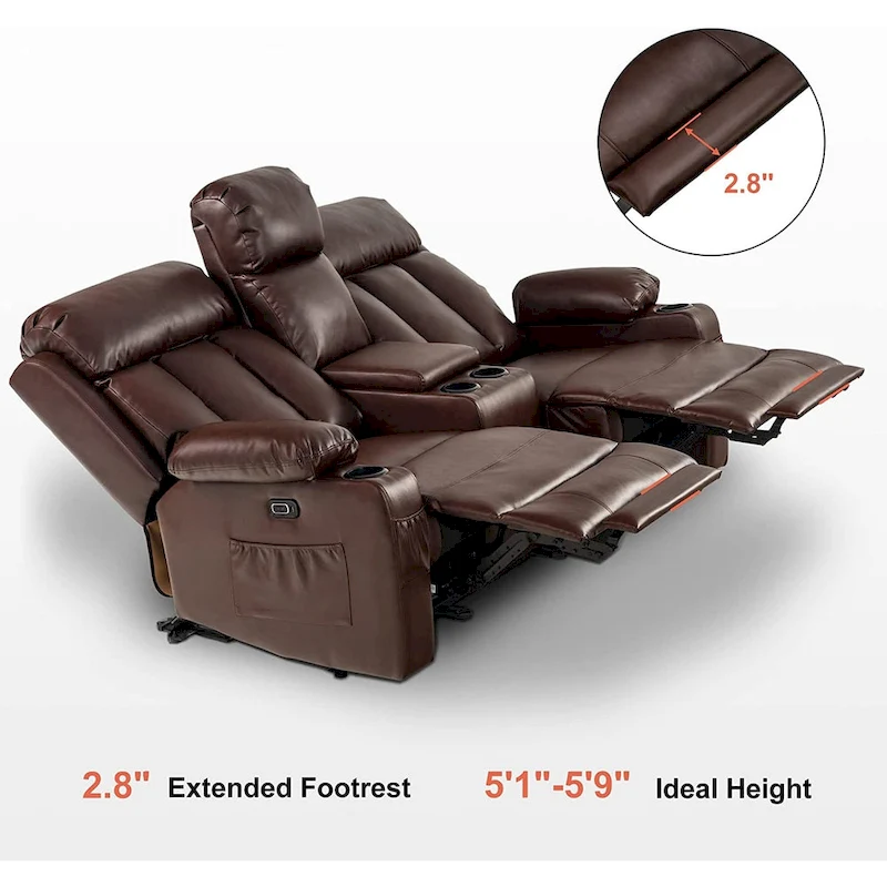 MCombo Electric Power Reclining Sofa with Heat & Massage, Faux Leather 6095/6075/6077