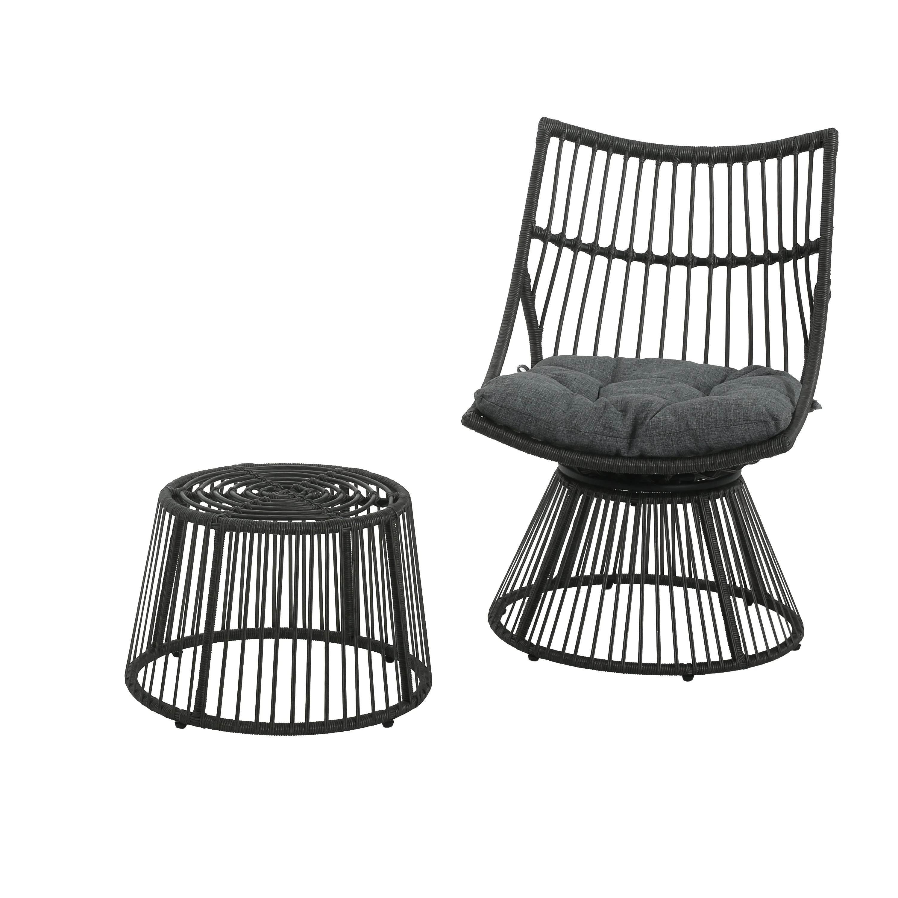 Modern Wicker High Back Chair & Side Table Set