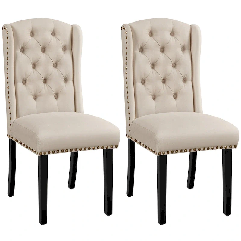 Yaheetech 2pcs Upholstered Dining Chair Button Tufted Dining Room Chair with Nailhead Trims - N/A