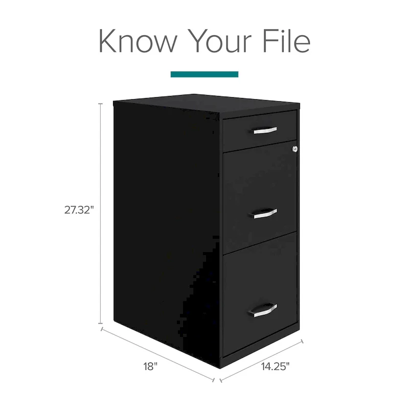 Black 3-Drawer Metal File Cabinet for 1 Person
