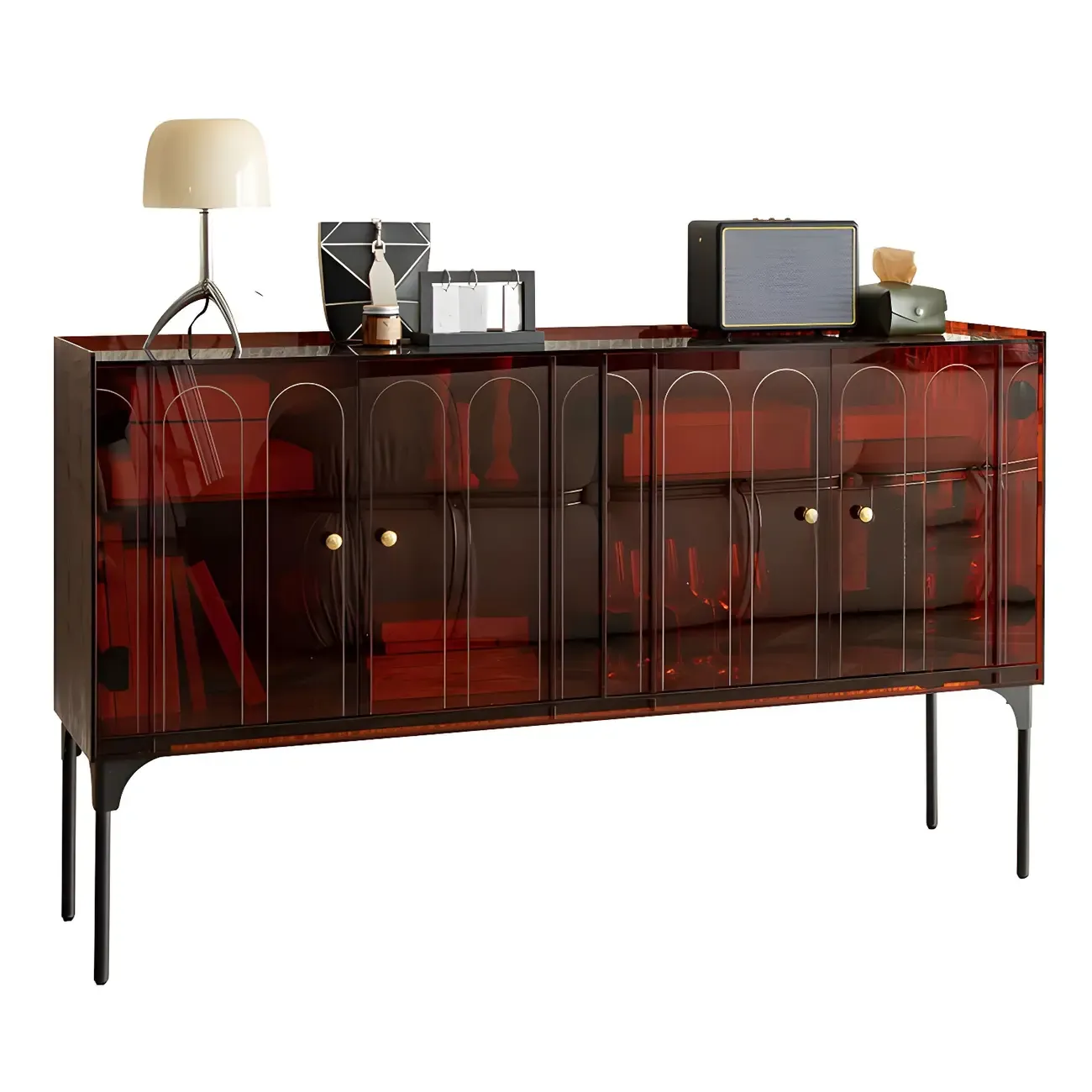 Modern Plastic/Acrylic Sideboard Cabinets with Shelves in Red