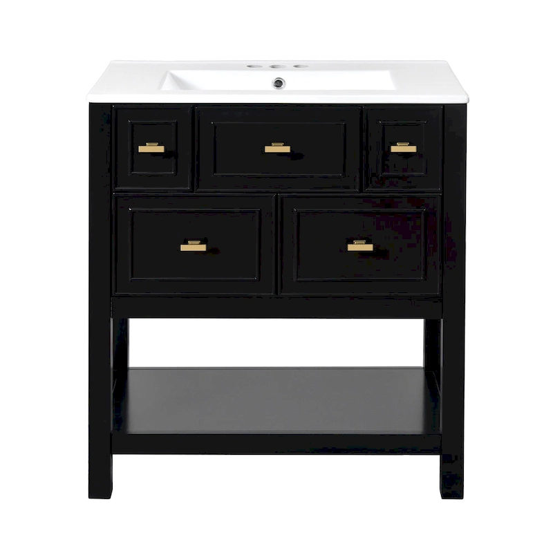30 Bathroom Vanity with Ceramic Sink Combo, Free Standing Single Vanity Set with 5 Drawers
