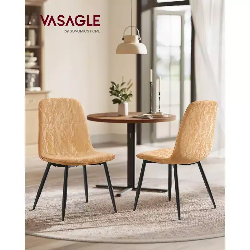 VASAGLE Dining Chairs, Dining Room Kitchen Chairs, Adjustable Feet, Chenille Fabric, Glacier-Textured Synthetic Leather, Caramel Brown