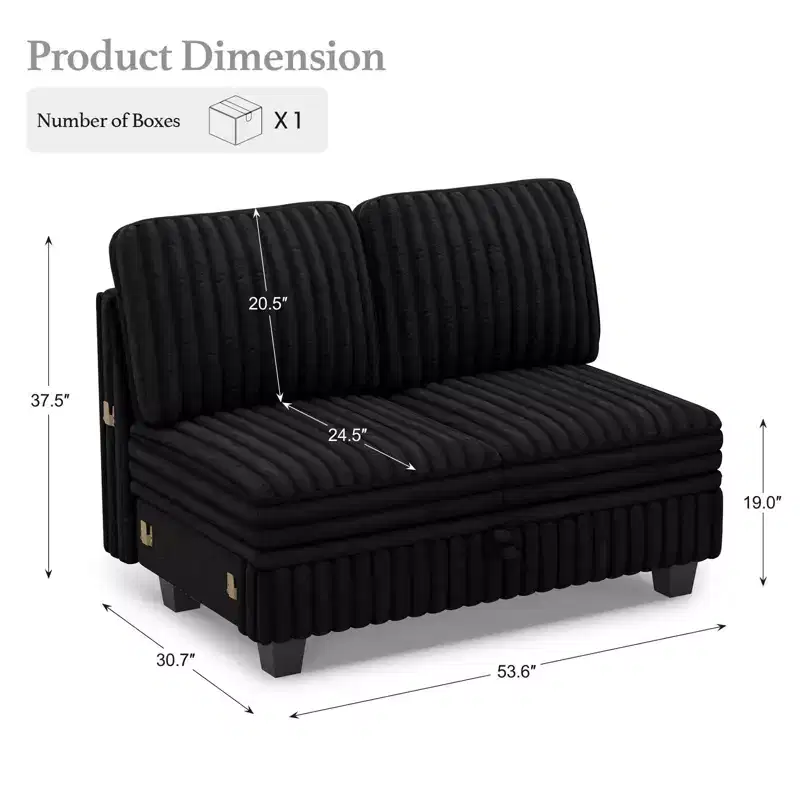 Belffin Corduroy Fabric Loveseat Module for Modular Sectional Couch for Living Room 2 Seater Modular with Storage
