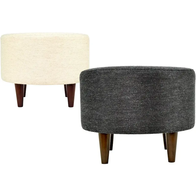 Ivory / Charcoal Round Ottoman, Traditional Style, Single Seat