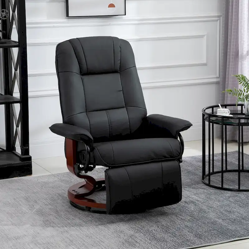 PU Leather Manual Recliner Chair Modern Lounge Chair Adjustable Swivel Armchair Chair with Wood Base and Footrest