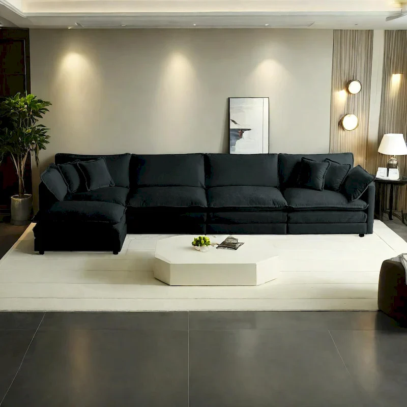 5-Piece Modular Chenille Upholstered L-Shaped Sectional Sofa with Ottoman