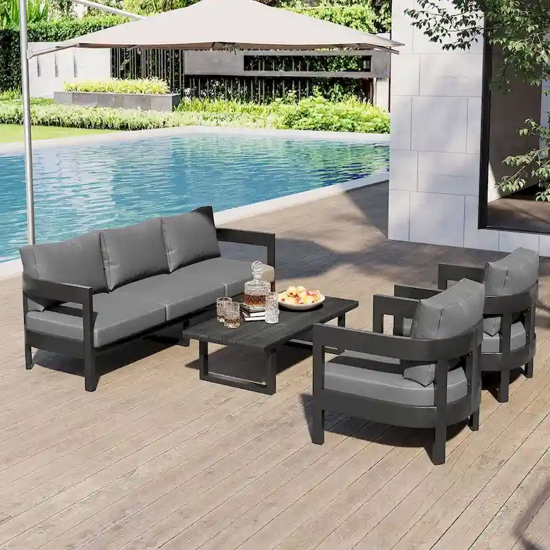 Roomfitters Modern Outdoor Sofa Set with Table, Multi-Person Patio Furniture Set for Garden, Backyard, Balconies