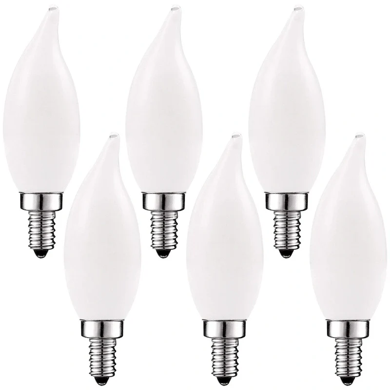 Luxrite 4W Frosted Candelabra LED Bulbs Dimmable, 2700K Warm White, 360 Lumens, 40W Equivalent, E12 Base (6 Pack)