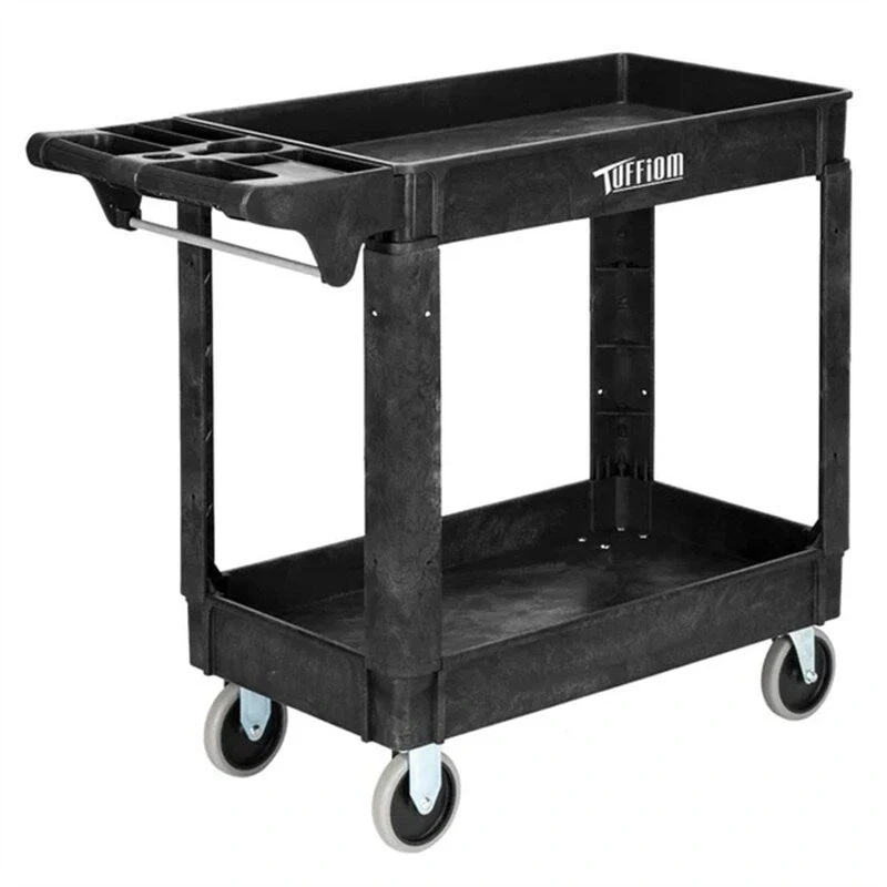 2 Tier Large 550lbs Capacity Shelf Plastic Utility Cart with Wheels Black