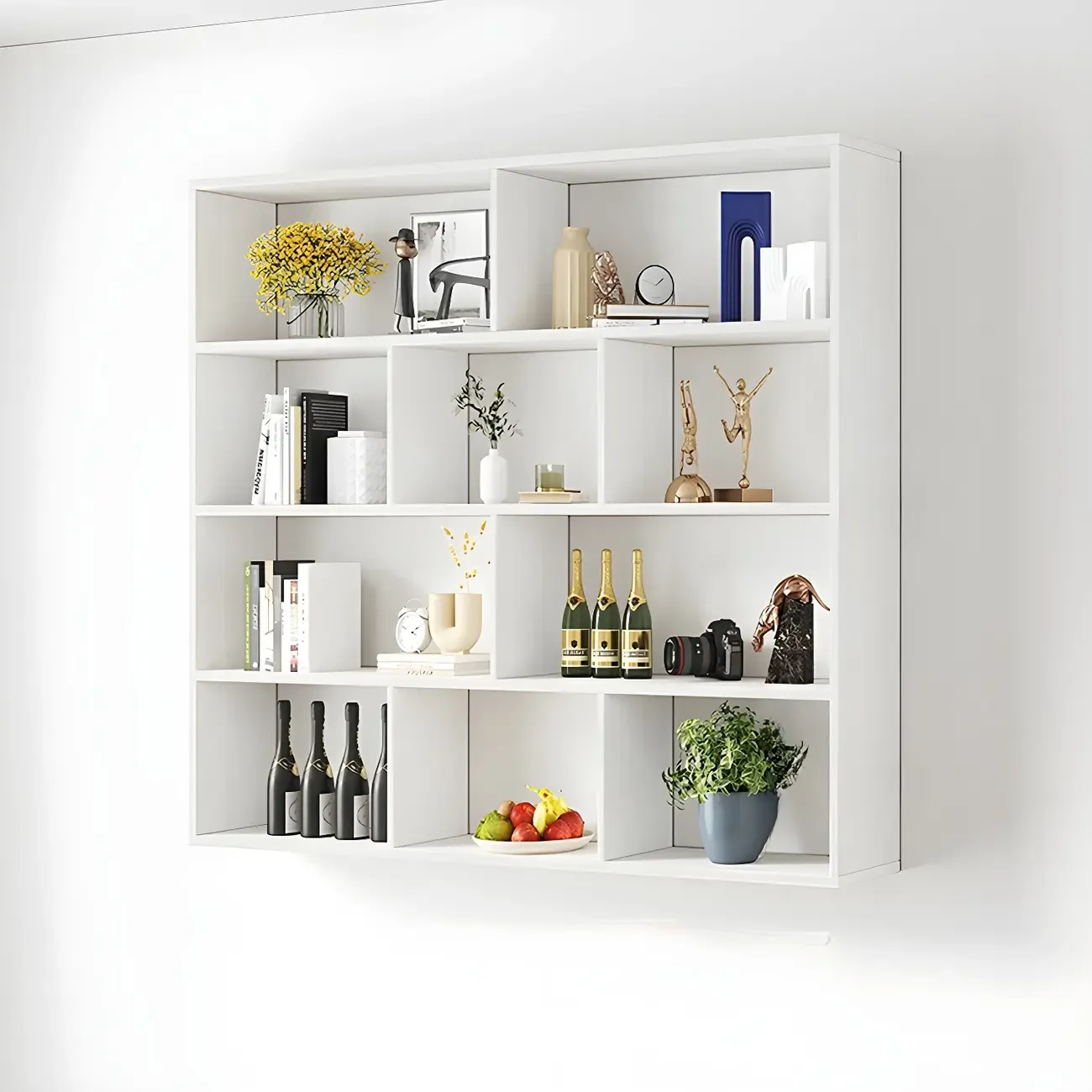 White Wall-Mounted Cube Wood Display Bookcase