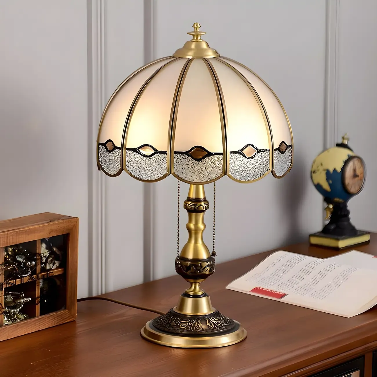 Nordic Dome Frosted Glass Table Lamp with Brass Base