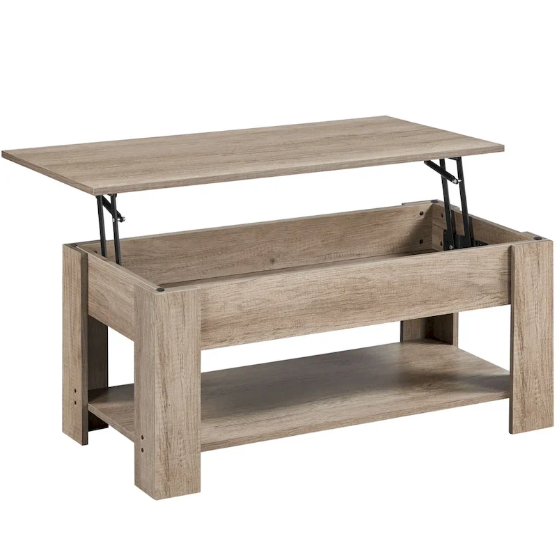 Lift Top Coffee Table with Hidden Compartment and Open Shelf