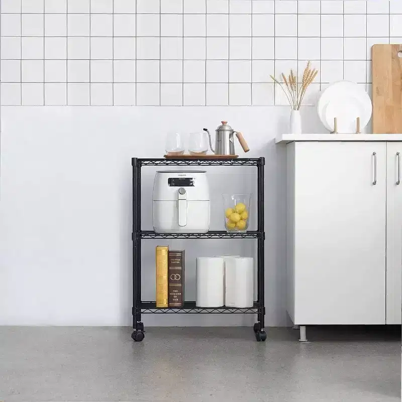 3 Tier Wire Shelving Unit Storage Rack Metal Heavy Duty Utility Garage Laundry Durable Black Shelves 14x24x30 Inch