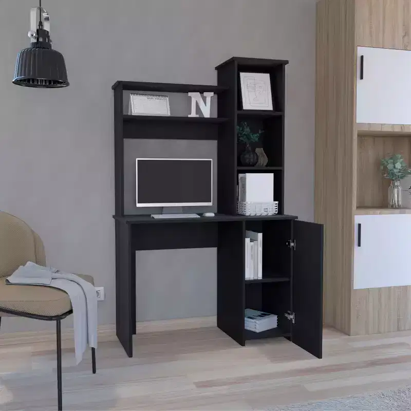 TUYOHW Computer Desk,Study Desk with Hutch,Single Door Cabinet,3-Tier Storage Shelves,Expansive Desktop,Modern Writing Desk for Bedroom,Office