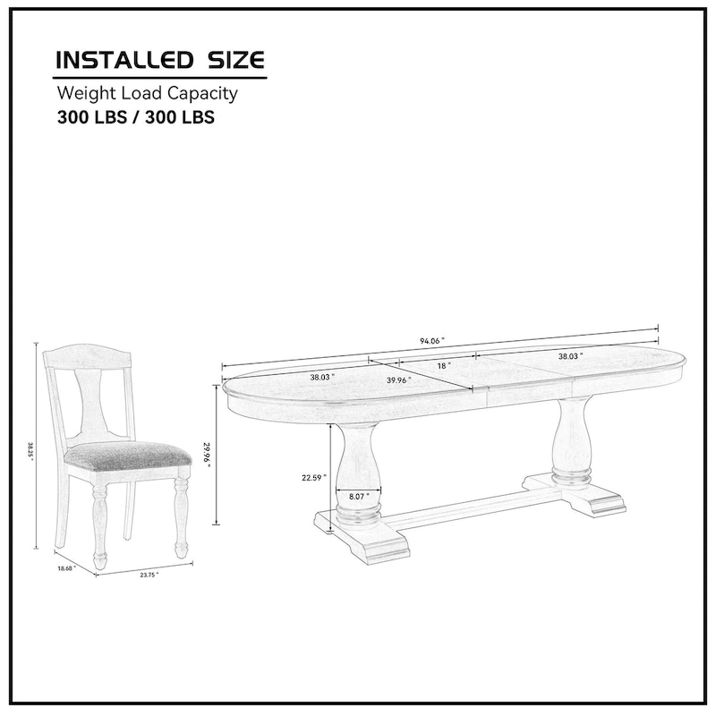 7 Pcs Solid Wood Dining Table Set, , Kitchen Extendable Dining Table Set with Curved Table and 6 Upholstered Chairs