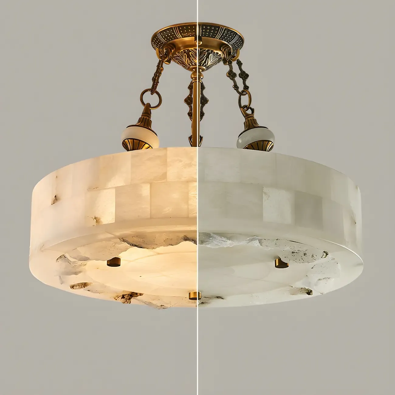 Luxurious Gold Alabaster Cylindrical Chandelier