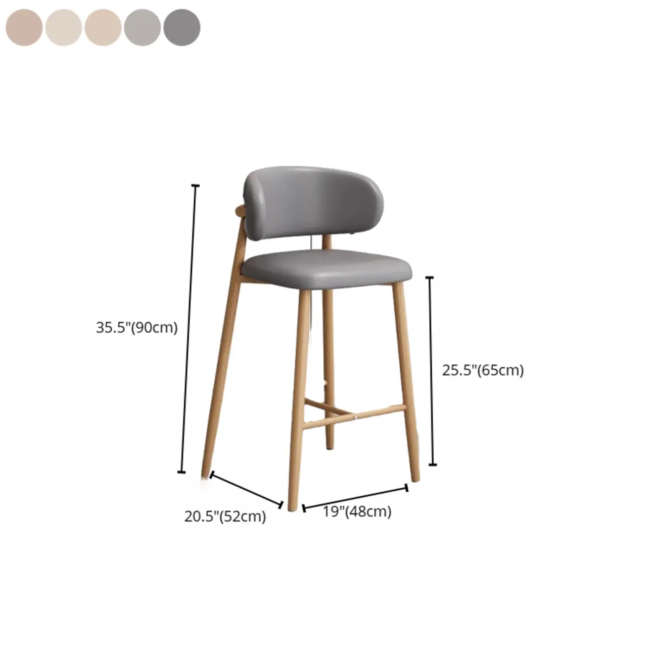 Modern Off-White Leather Curved Back Counter Bar Stools