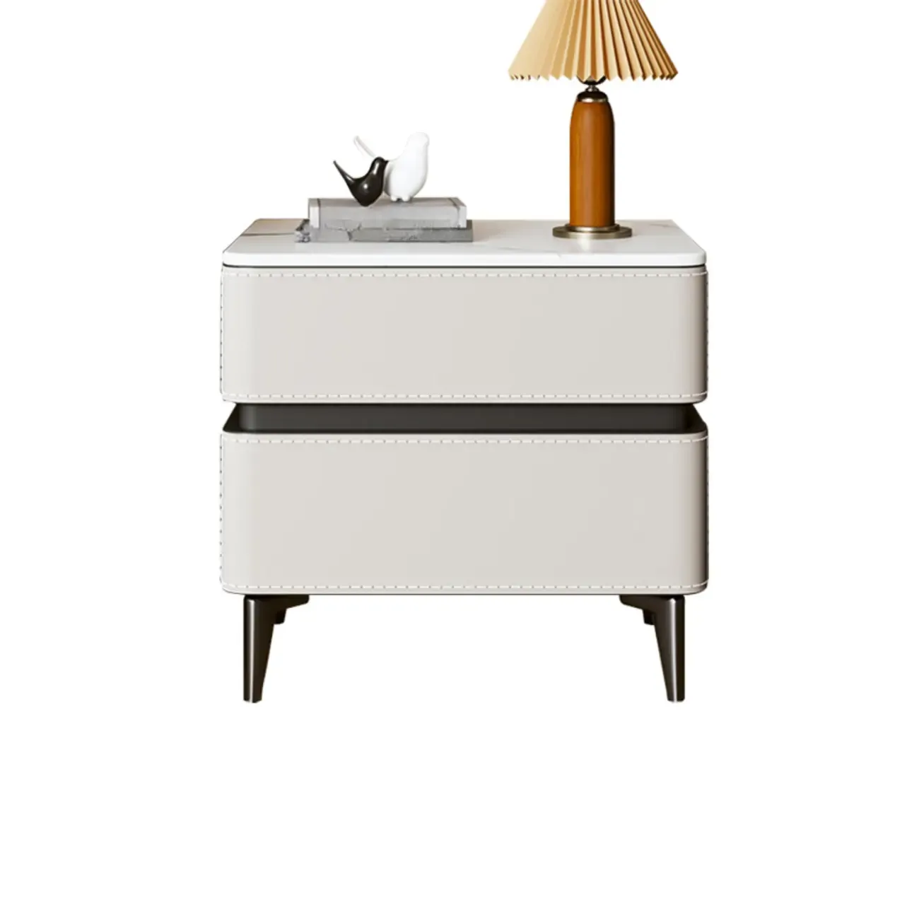Modern Faux Leather Stone Top 2-Drawer Nightstand