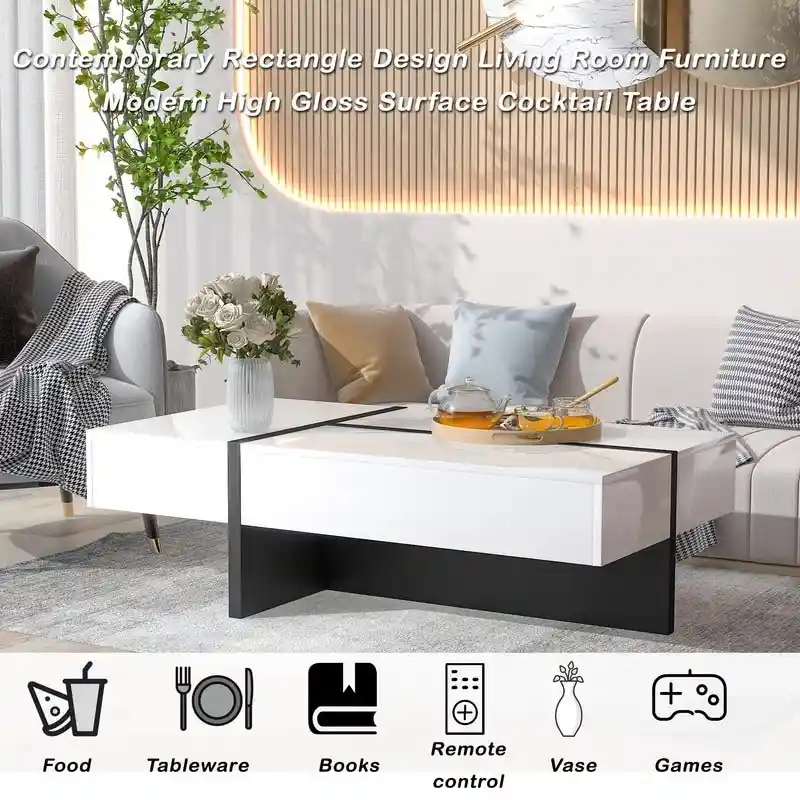 45.2 Modern High Gloss Surface Coffee Table By Aoolive