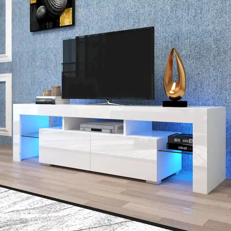 White TV Stand with LED Lights for TVs up to 70 Inches