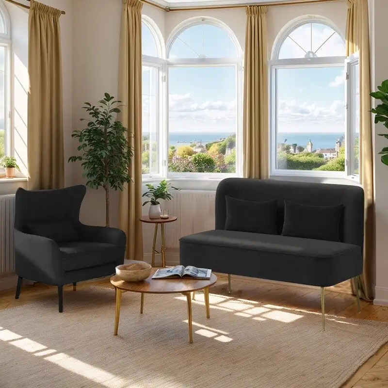 2-Piece Modern Velvet Living Room Couch Set Upholstered