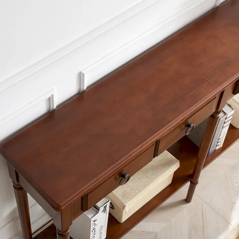 Black/Brown/Multi Narrow Hall Console Table with Drawer and Shelf