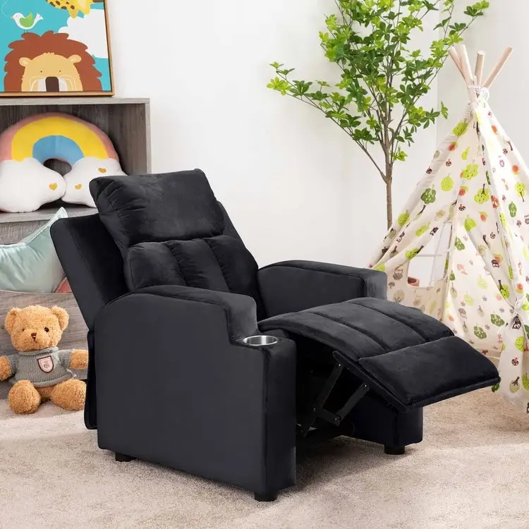 Multi-Color Kids Recliner Chair with Footrest & 2 Cup Holders – Playful Style, 1 Child Use