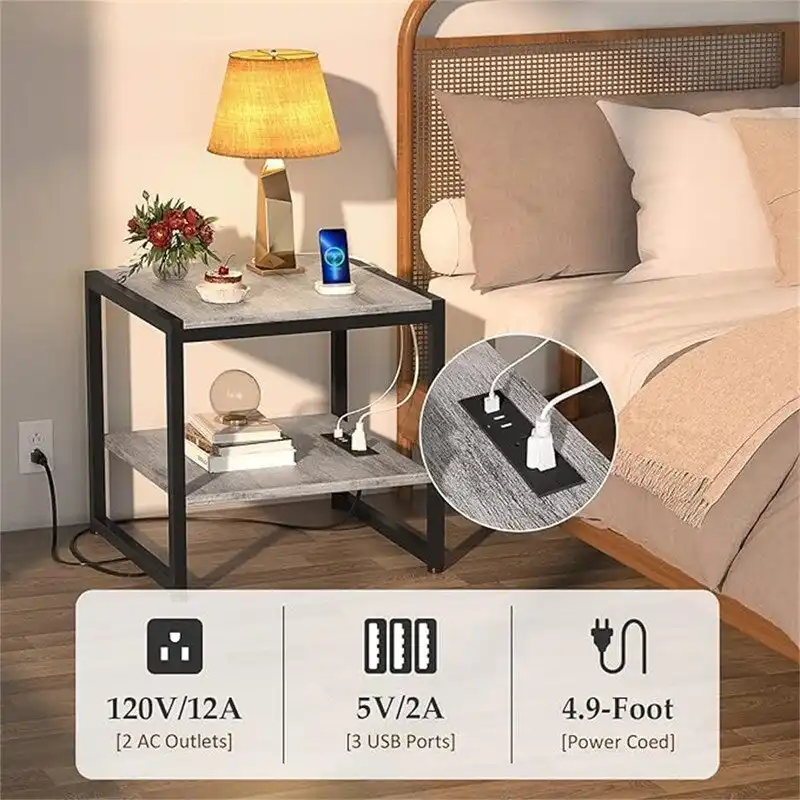 End Table with Charging Station - 20D x 20W x 20.7H