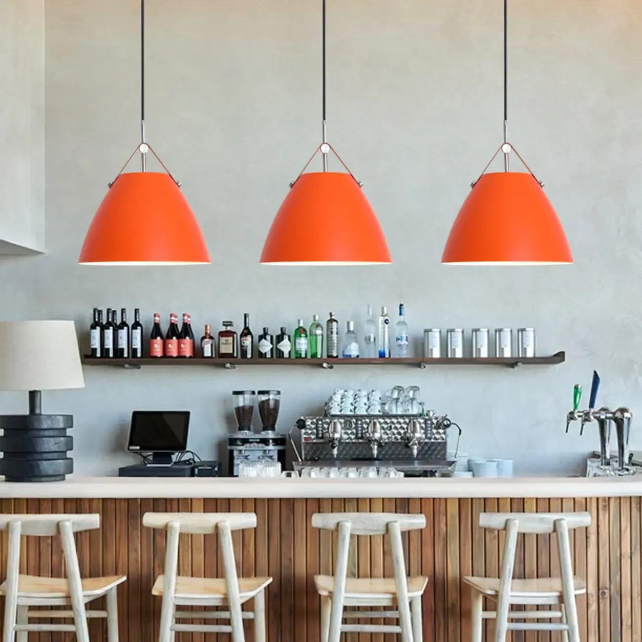 Industrial Orange Metal Pendant Light for Dining Room