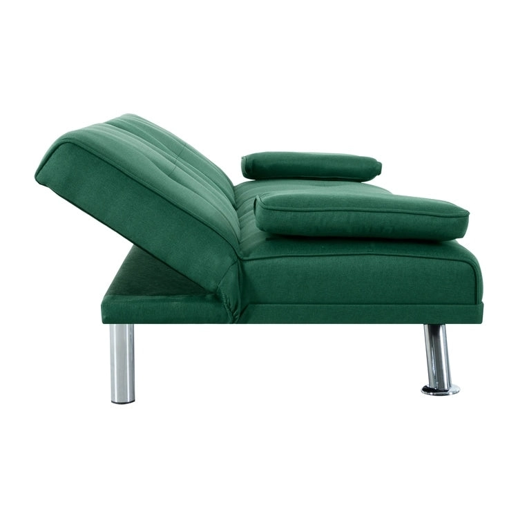 Futon Sofa Bed Couch with Armrest & Cupholders, Faux Leather Sofa Bed Couch Convertible Folding Reclining Small Couch