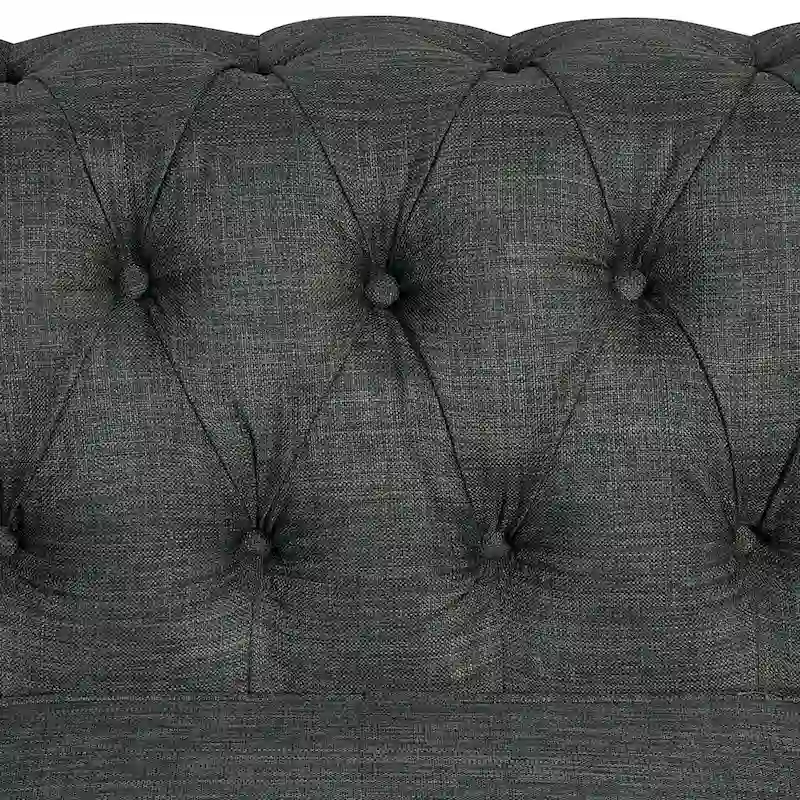 Linen Chesterfield Sofa with Button Tufted, Nailhead and Solid Wood Legs
