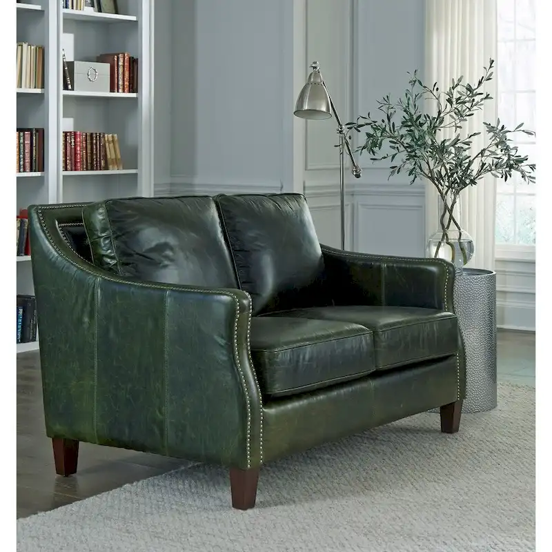 Essex Distressed Green Top Grain Leather Sofa and Loveseat Set