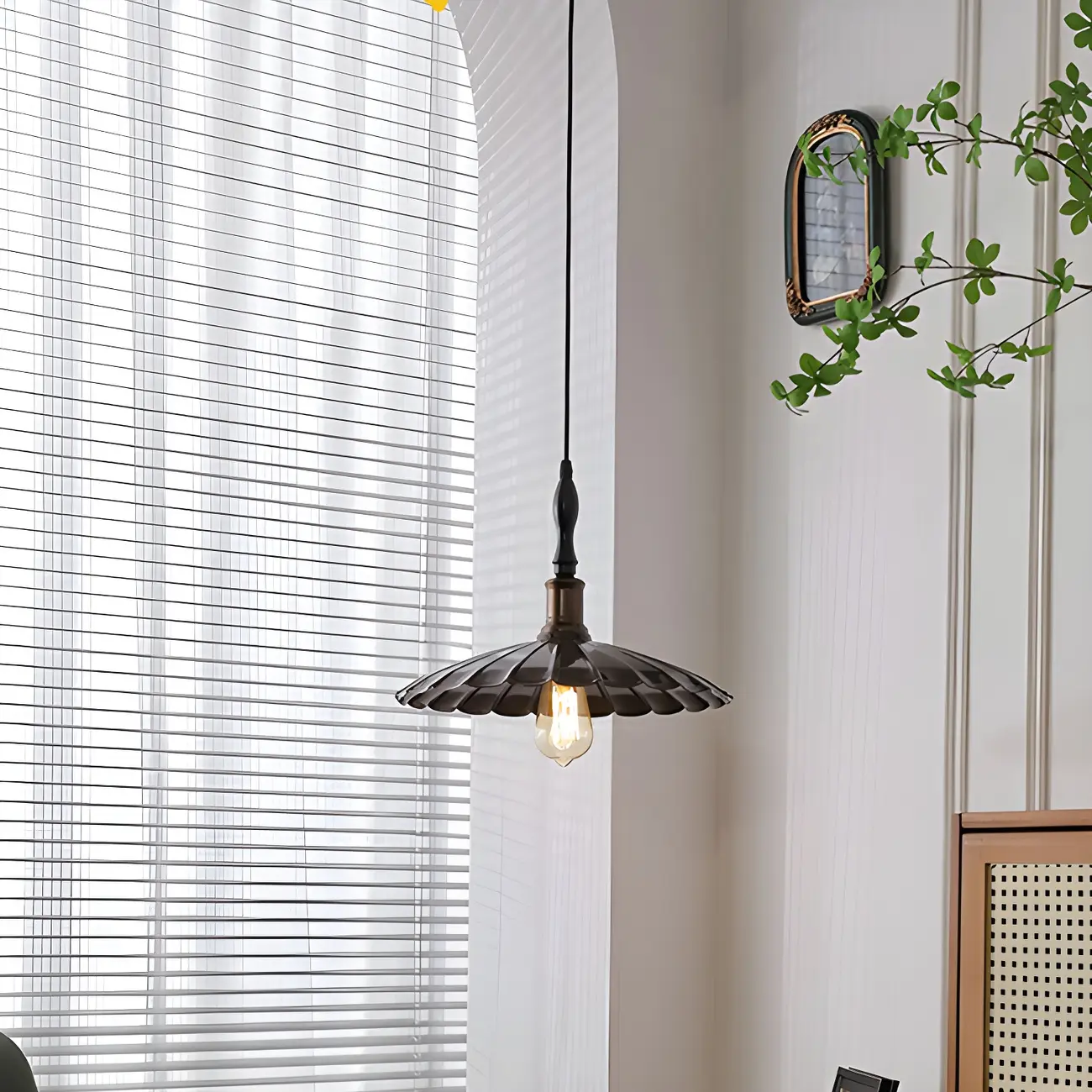 Brown Iron Fluted Cone Round Pendant Light