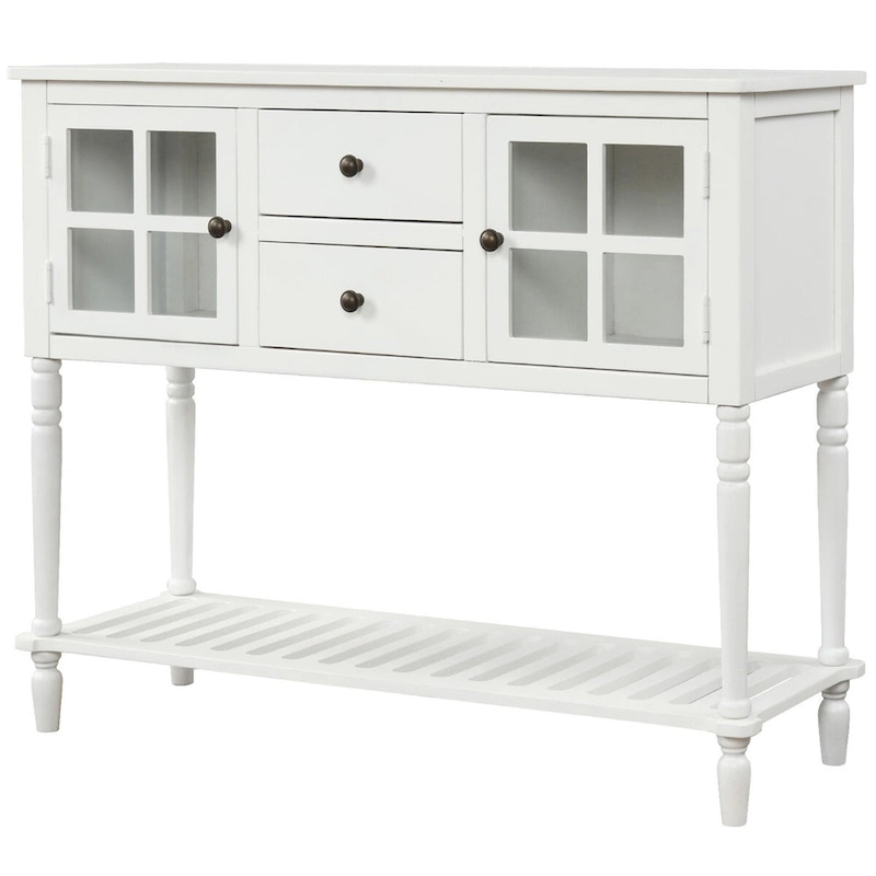 Sideboard Console Table with Bottom Shelf and Farmhouse Wood/Glass Buffet Storage Cabinet - 42L x 14W x 34.2H