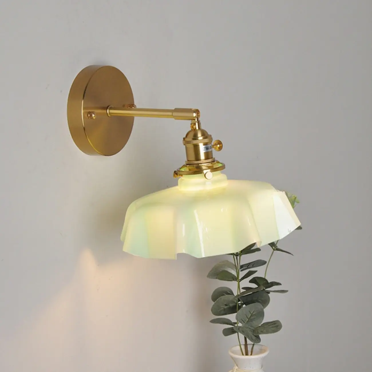 Vintage Adjustable Brass Wall Sconce with Glass Shade