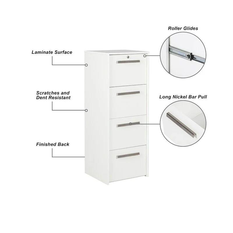 4-Drawer Lateral Filing Cabinet - White Wood Grain Finish