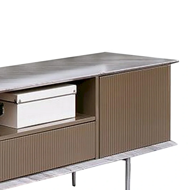 70-Inch TV Entertainment Console with Drawer and Shelves - Champagne, White, Gray