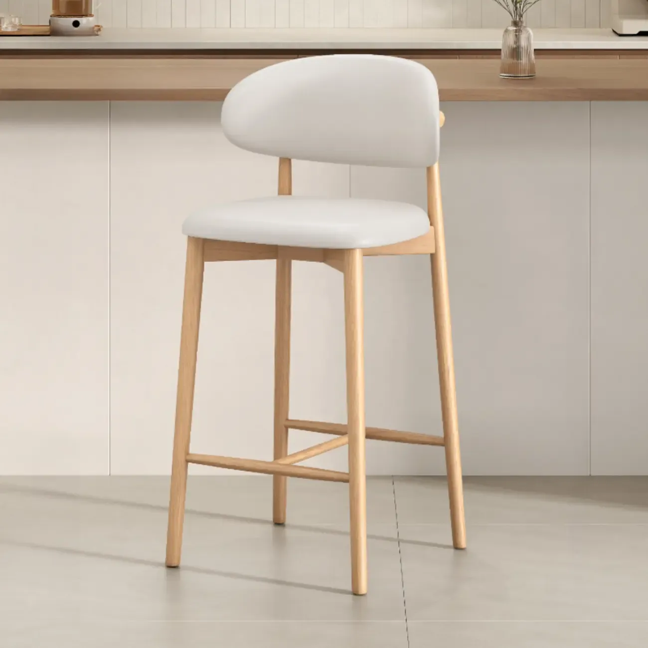 Mid Century Modern Upholstered Bar Stool with Back