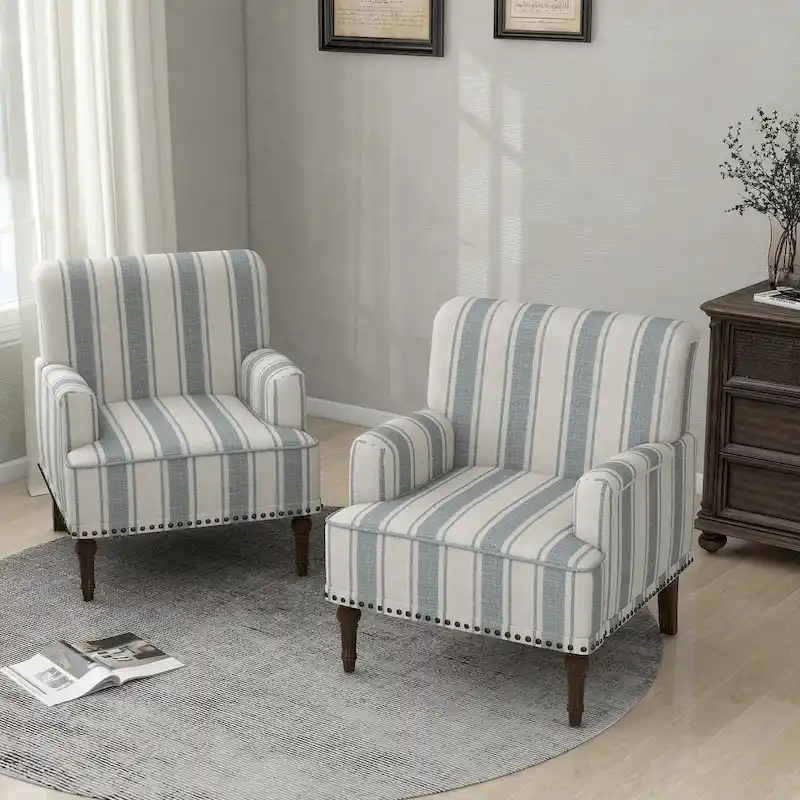 Modern Striped Accent Chairs with Arms