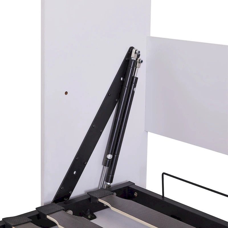 White Full Size Versatile Murphy Bed with Floor-Level Storage, Sofa, and Shelves