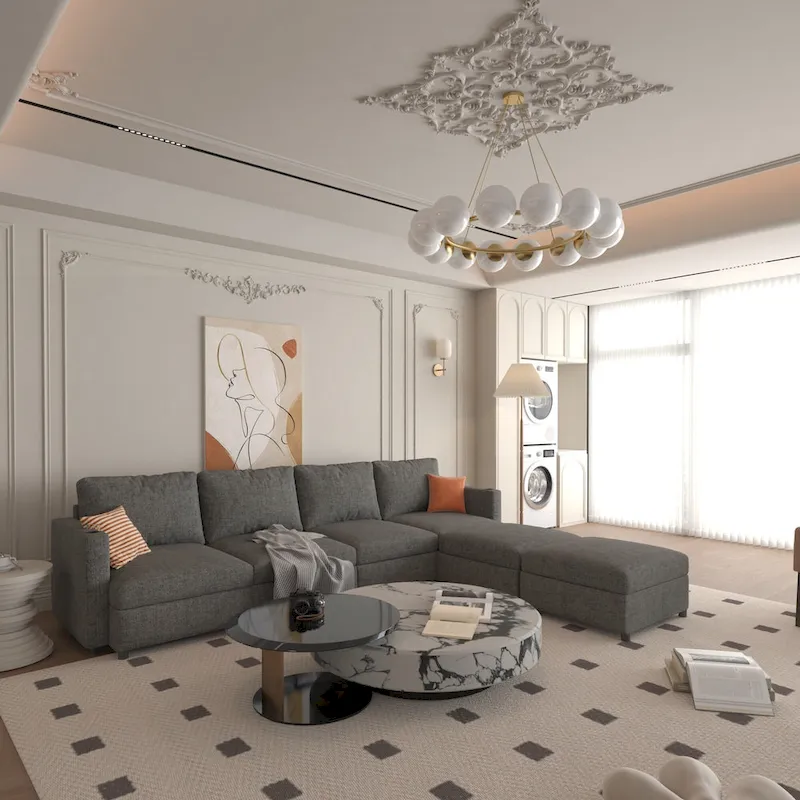 Grey 123  U-Shaped Modular 4-Seat Sectional Sofa with Storage Ottomans