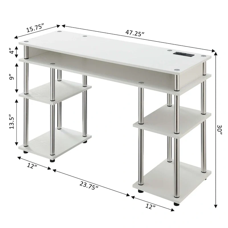 Convenience Concepts Designs2Go No Tools Student Desk with Charging Station and Shelves