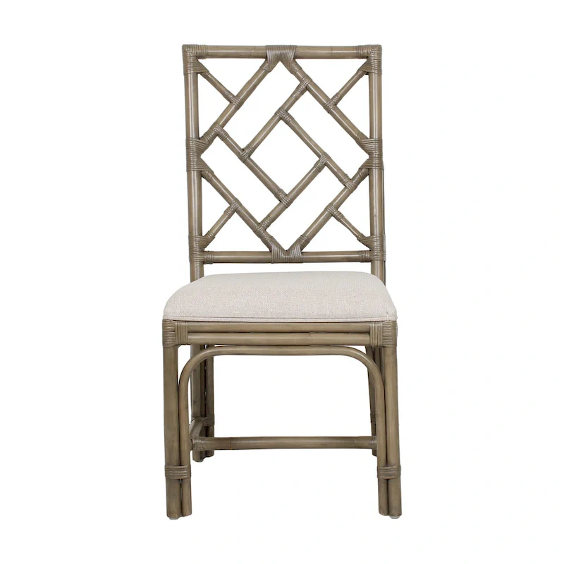 Natural Rattan Handmade Chippendale Cushioned Dining Chairs by