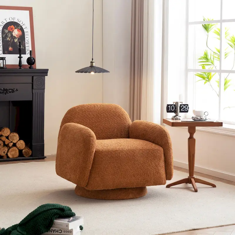 Boucle Upholstered Swivel Accent Barrel Chair with Armrest, Set of 1